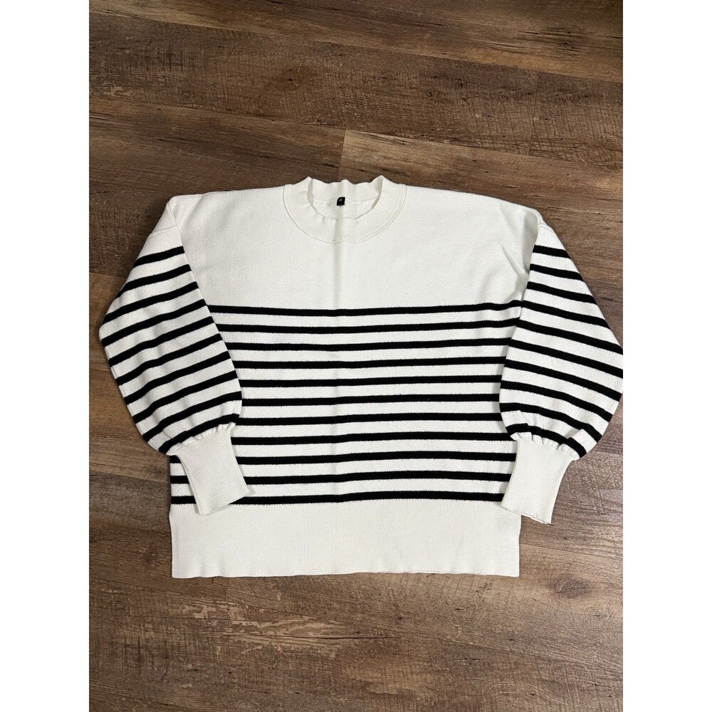 Sweater Batwing Long Sleeve Oversized Black Strip Side Slit ETCYY Medium